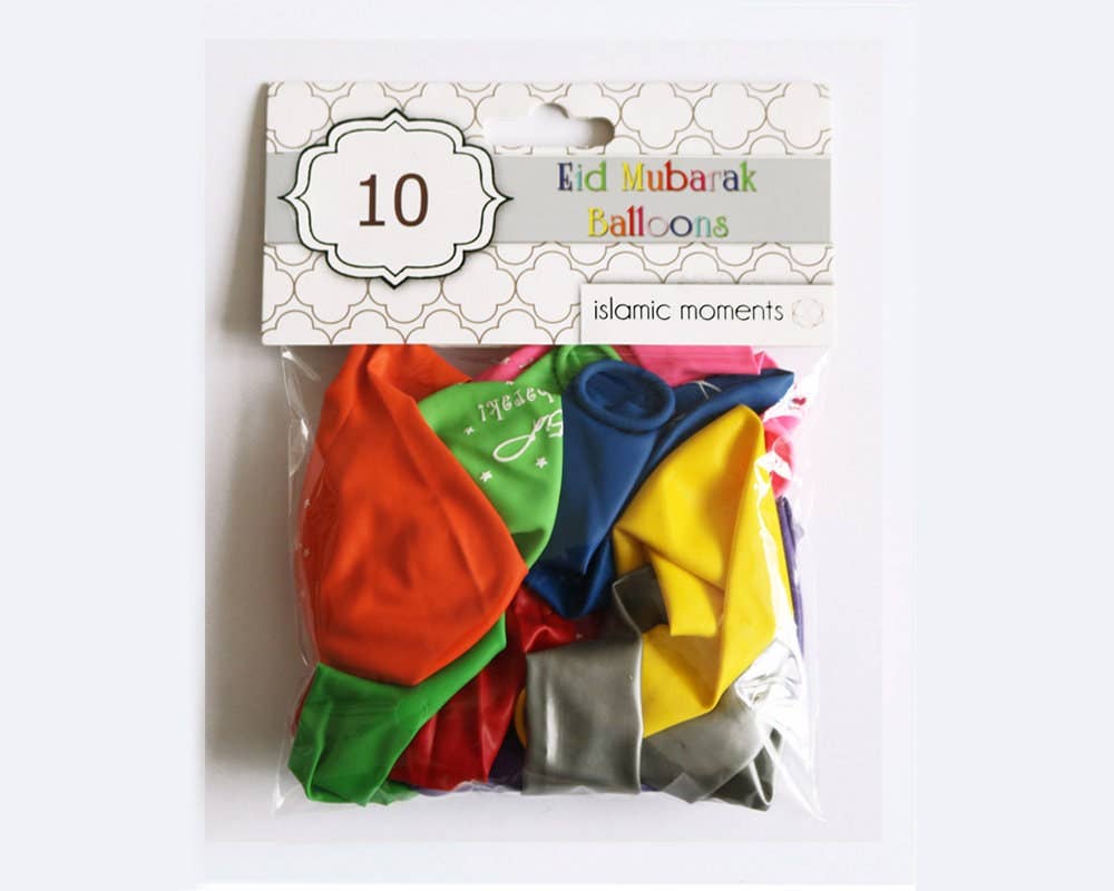 10 Large Eid Mubarak Balloons, Eid Decorations - Multi Coloured Pack