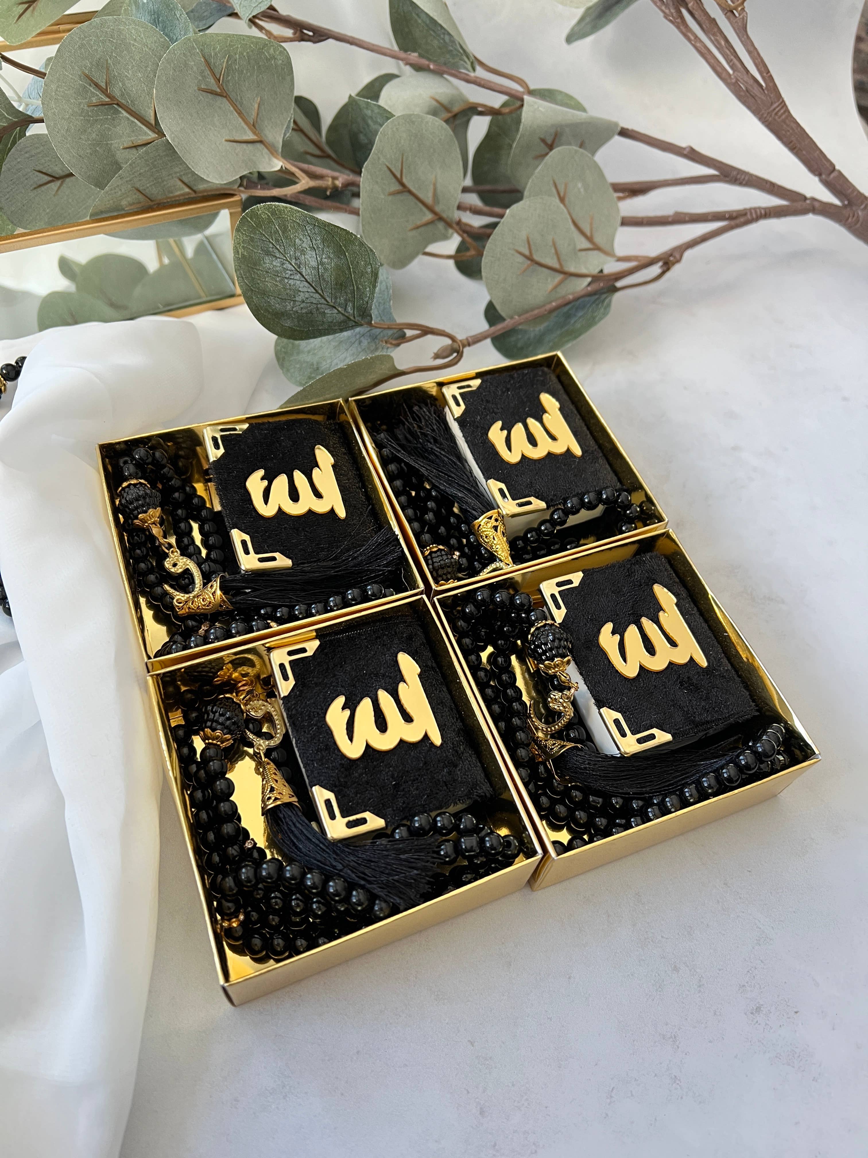 Velvet Mini Quran & Pearl Tasbeeh Gift Set Box