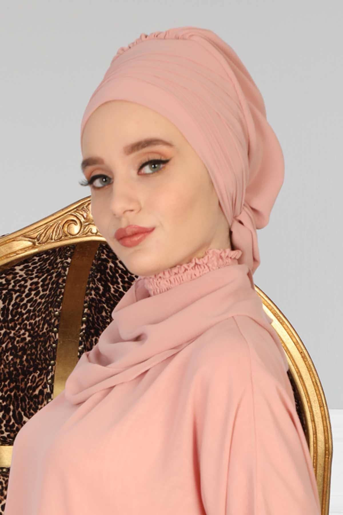 Instant Turban Lightweight Chiffon Scarf Head Turbans For Women Headwear Stylish Elegant Design,HT-48 - Beige