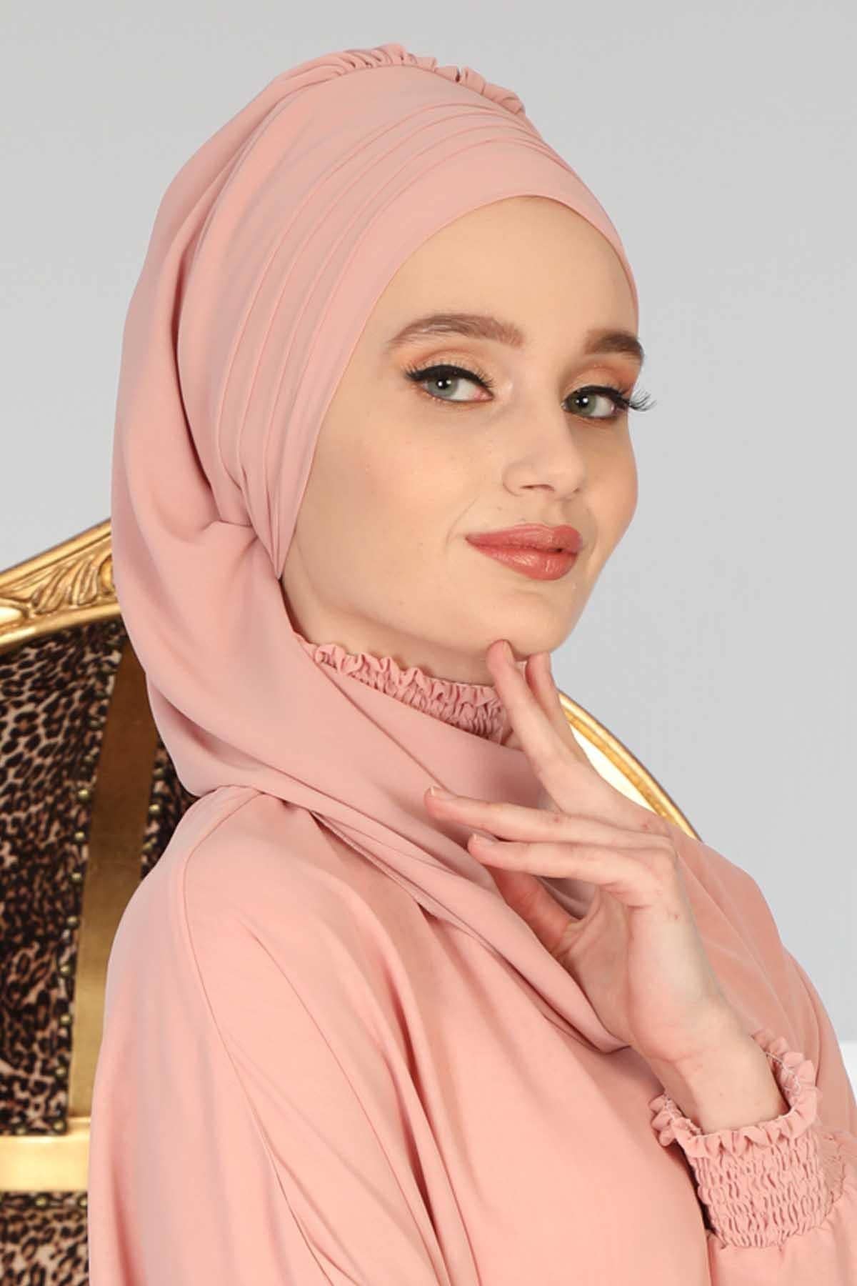 Instant Turban Lightweight Chiffon Scarf Head Turbans For Women Headwear Stylish Elegant Design,HT-48 - Beige