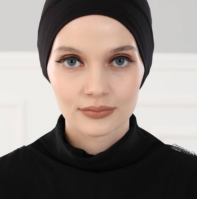 Instant Turban Cotton Head Wrap Lightweight Chemo Headwear Cancer Cap,B-37 - Black