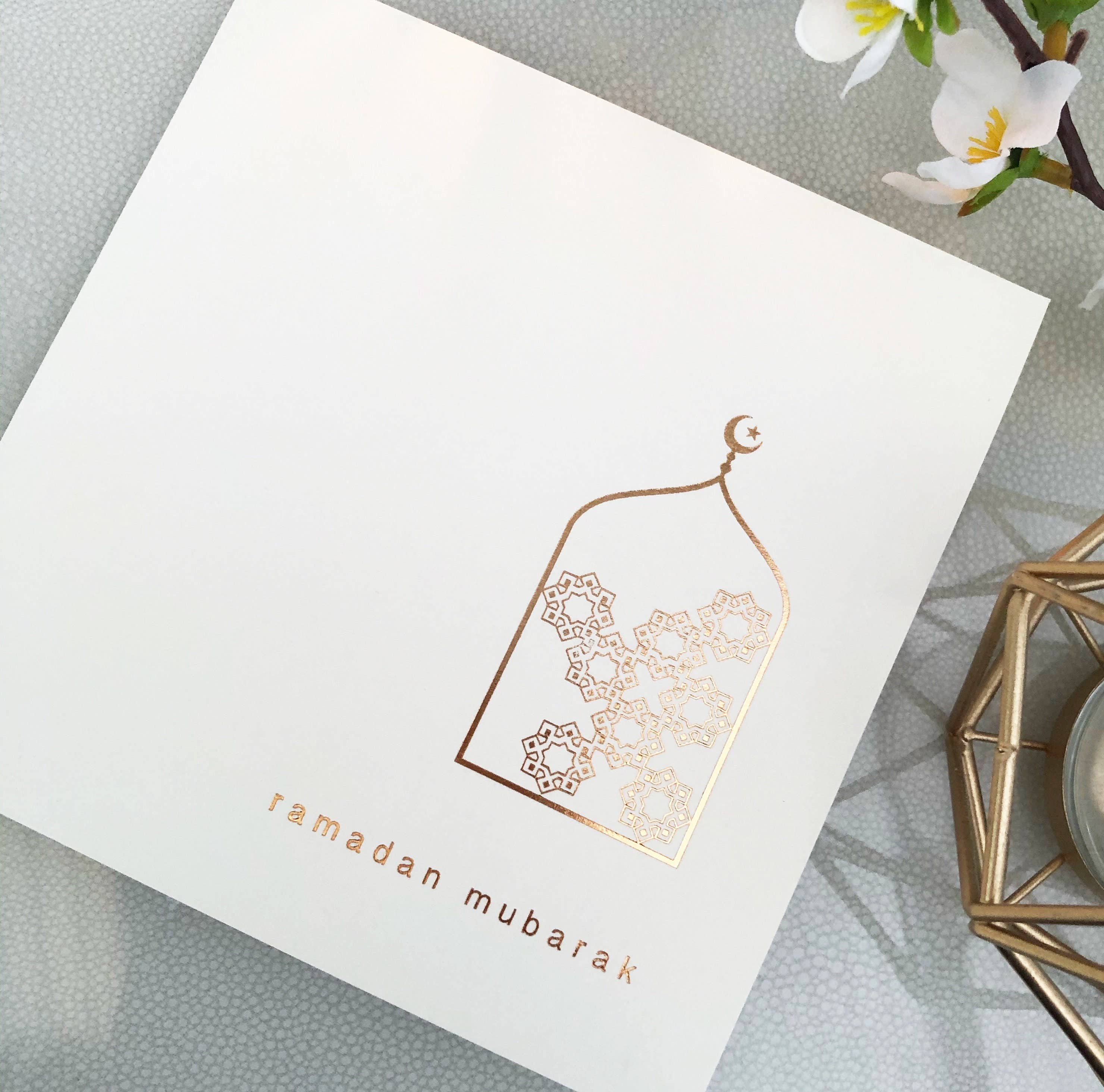 Luxury Ramadan Mubarak Gold Foil Greeting Card in Cream