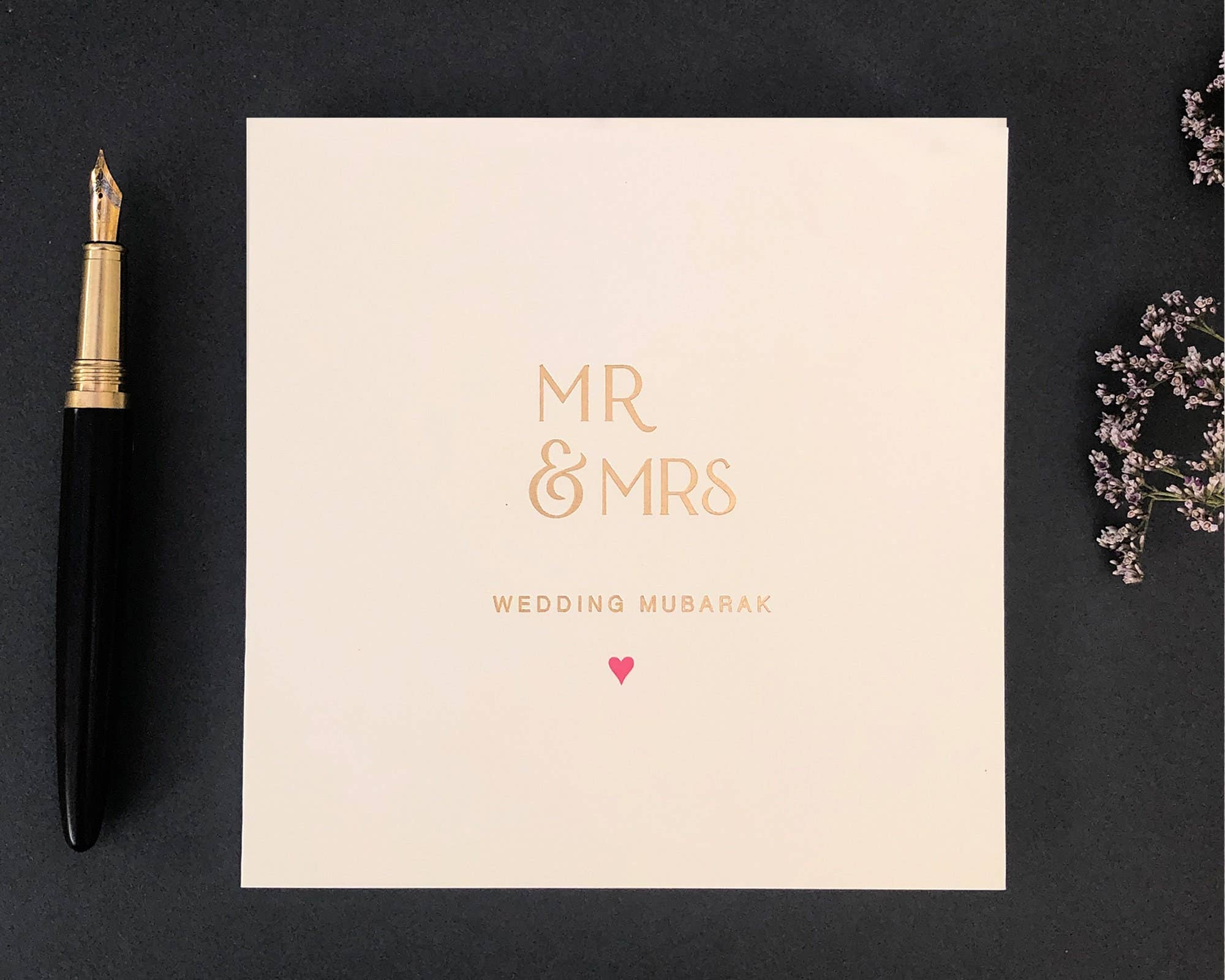 Luxury 'Mr & Mrs Wedding Mubarak' Islamic Wedding Card in Gold Foil