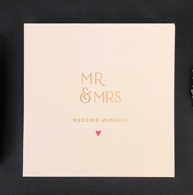 Luxury 'Mr & Mrs Wedding Mubarak' Islamic Wedding Card in Gold Foil