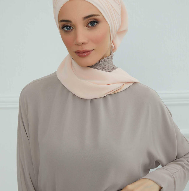 Instant Turban Lightweight Chiffon Scarf Head Turbans For Women Headwear Stylish Elegant Design,HT-48 - Beige