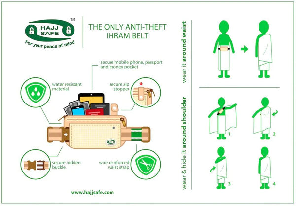 Hajj & Umrah - Anti Theft Waist Bag & Ihram Belt (Medium)