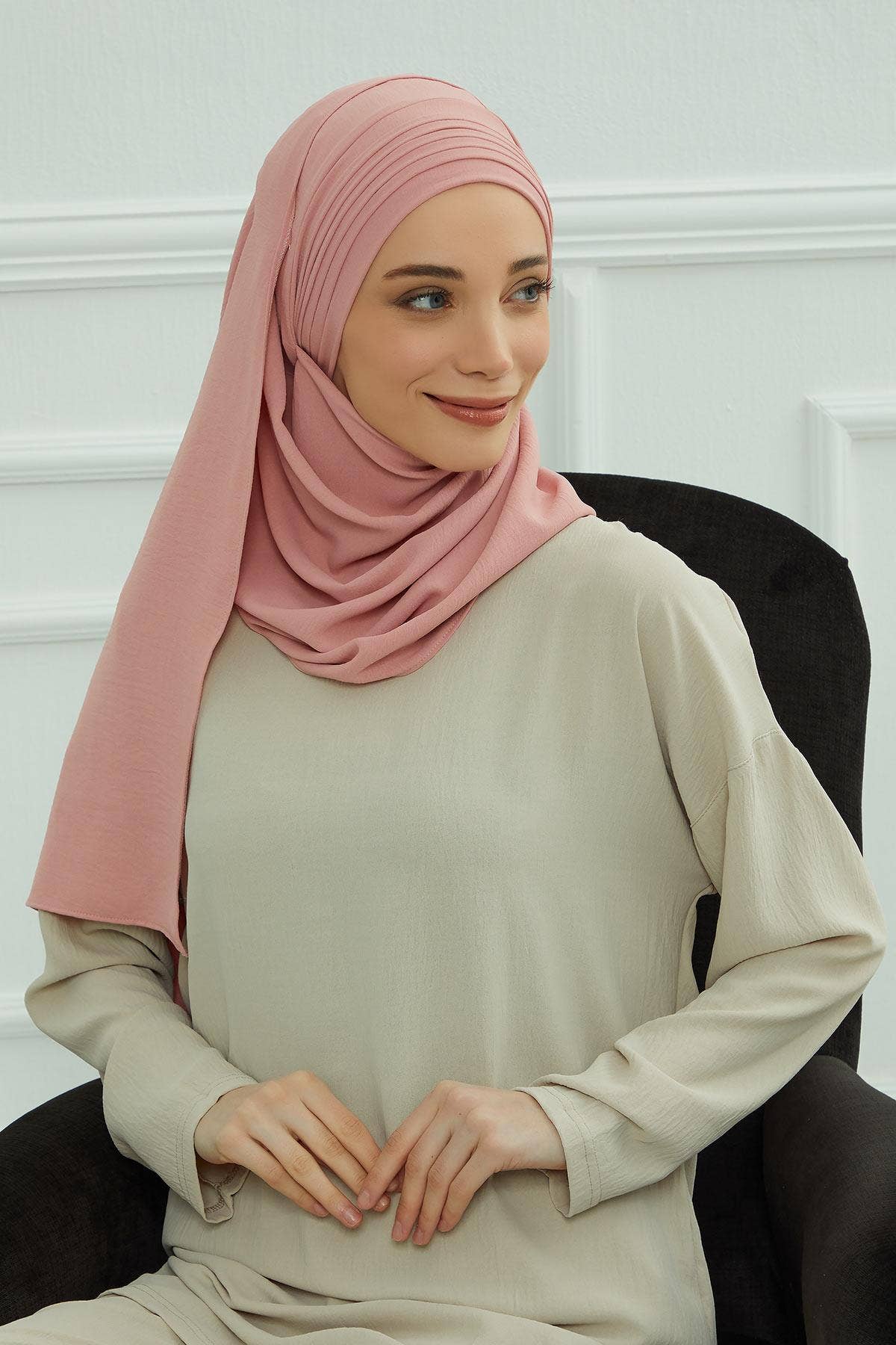 Instant Lightweight Aerobin Shawl Pleated Scarf Head Turbans For Women Headwear Stylish Head Wrap Elegant Design,CPS-90 - Pink