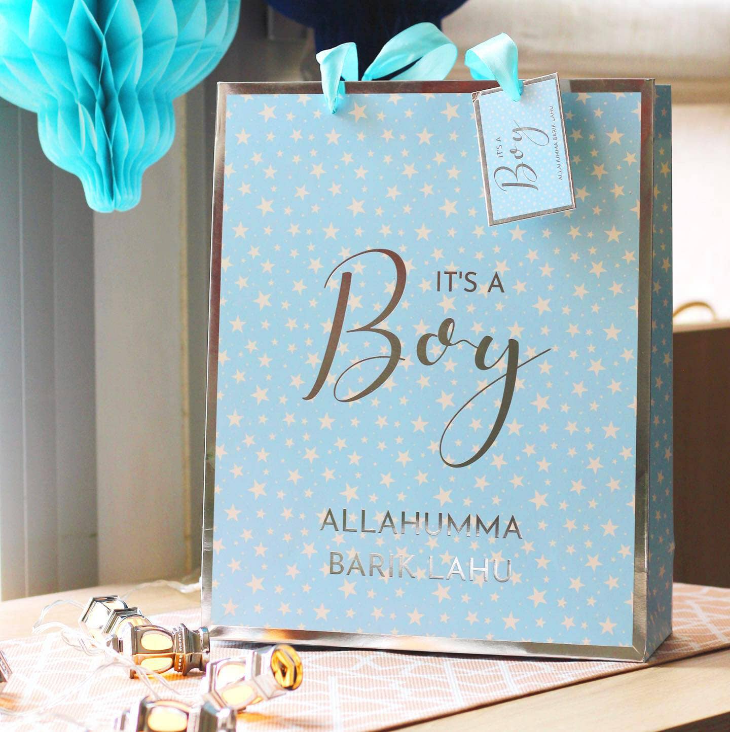 Baby Boy Gift Bag - Blue & Silver