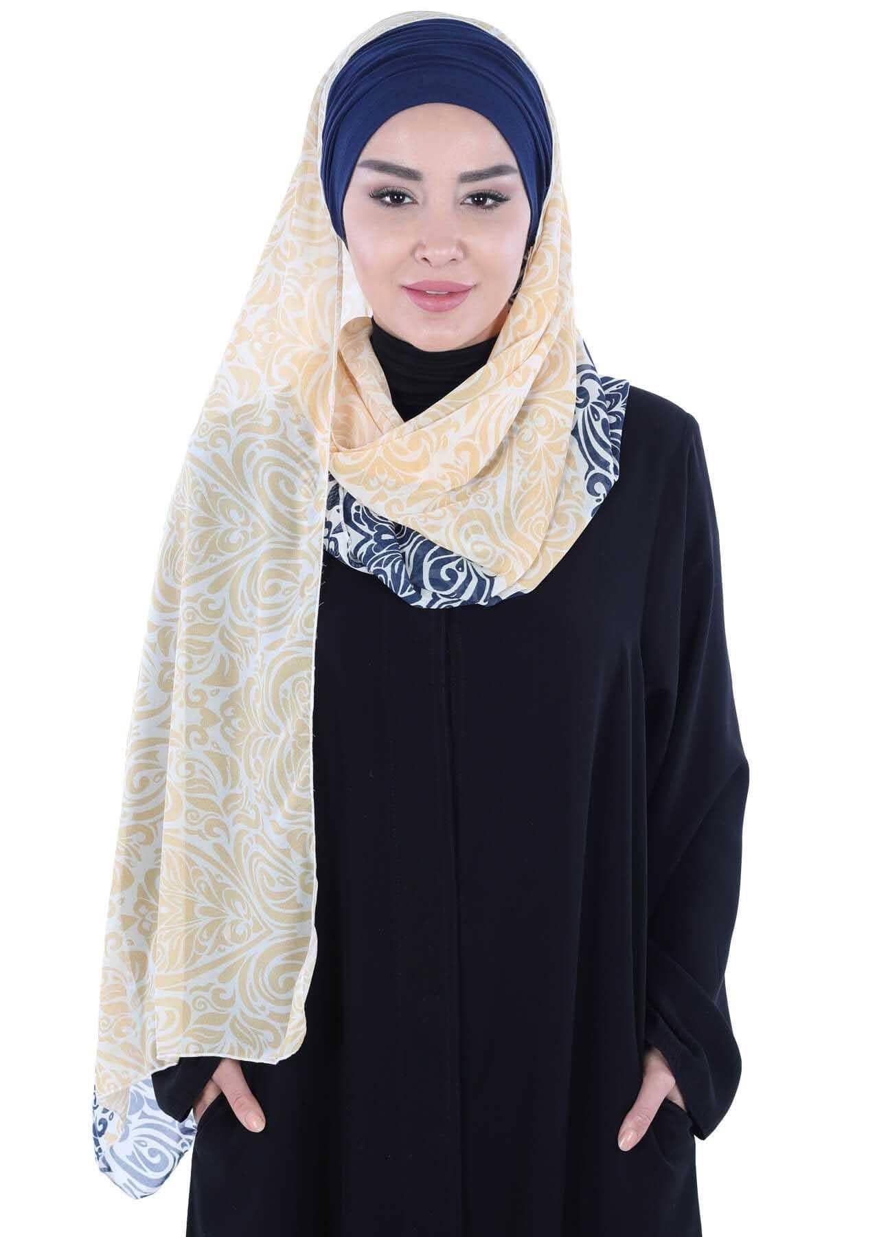 Instant Chiffon Shawl for Women With Cotton Bonnet Chiffon Turban Cap Head Wrap Instant Turban Scarf,BTS-1 - Black