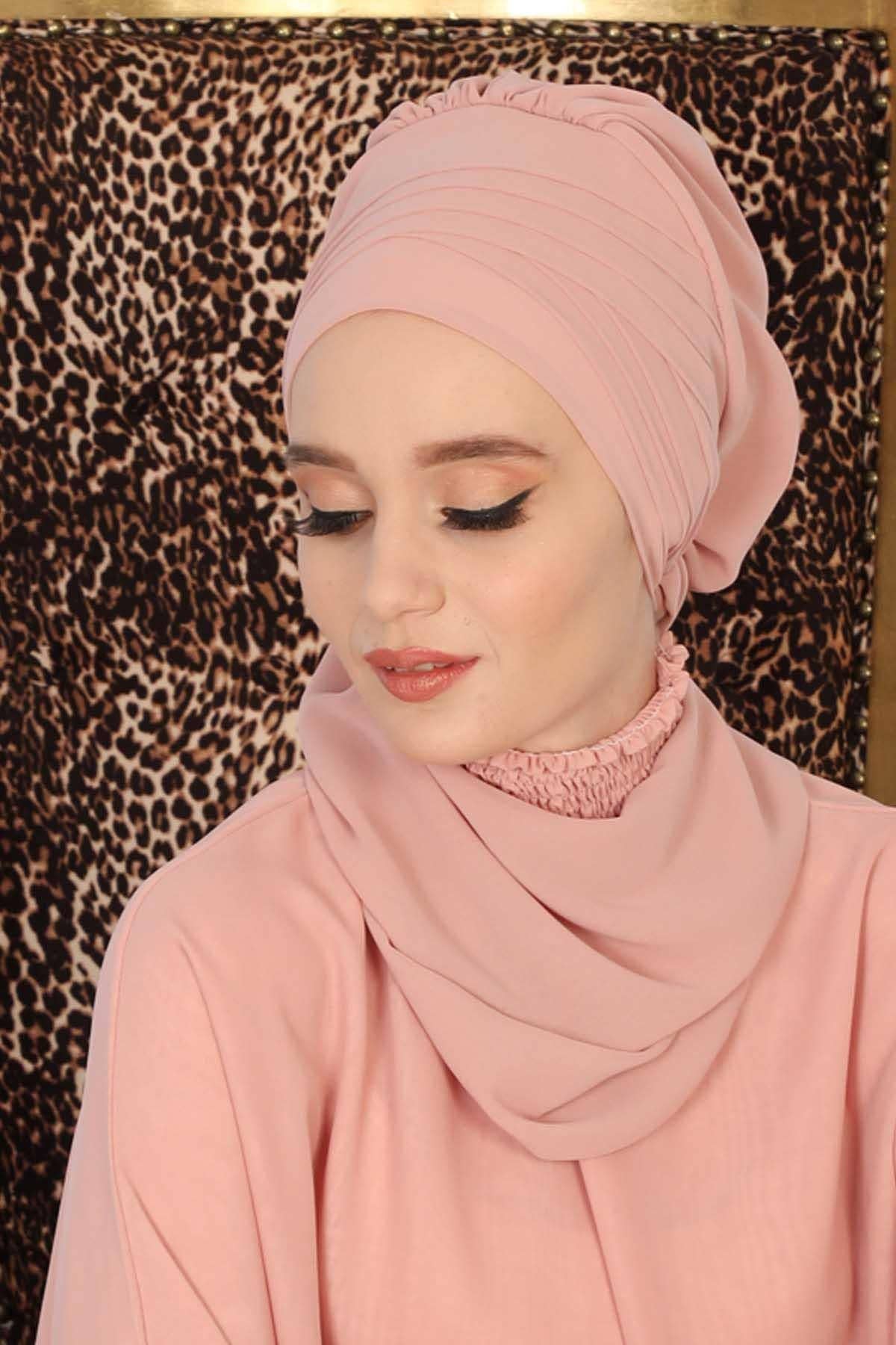 Instant Turban Lightweight Chiffon Scarf Head Turbans For Women Headwear Stylish Elegant Design,HT-48 - Beige