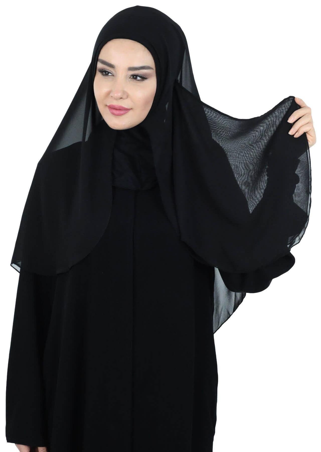 Practical Black Veil, Instant Chiffon Shawl and Veil, Practical Shawl, Modest Head Scarf Turban Hijab and Veil,PC-1 - Black