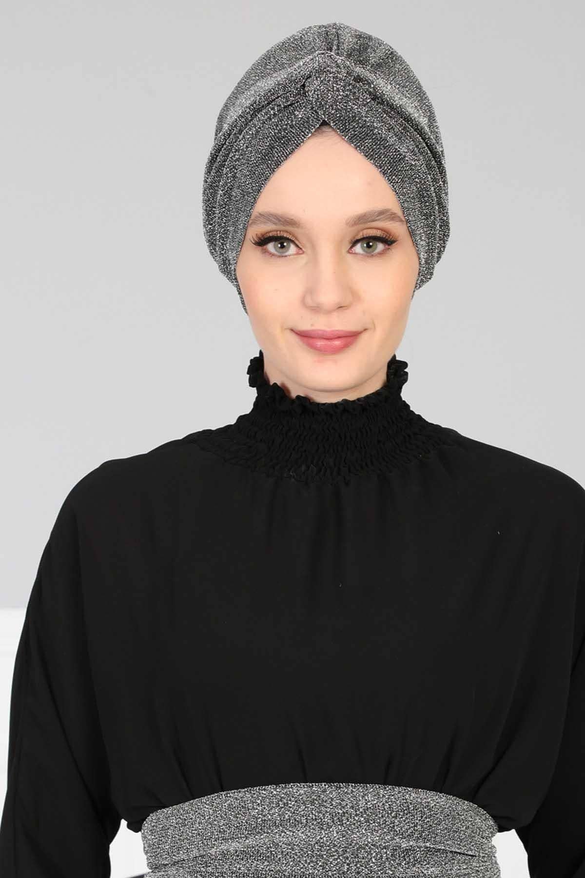 Glitter Instant Turban for Women Polyester Head Wrap Lightweight Head Scarf Modest Headwear  Patterned Bonnet Cap,B-4SIM - Maroon