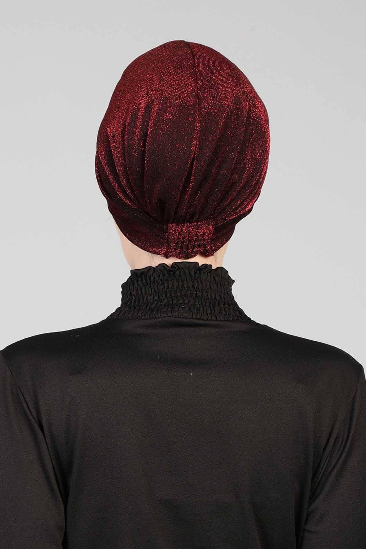 Glitter Instant Turban for Women Polyester Head Wrap Lightweight Head Scarf Modest Headwear  Patterned Bonnet Cap,B-4SIM - Maroon