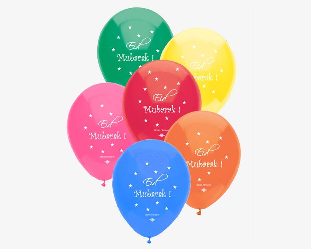 10 Large Eid Mubarak Balloons, Eid Decorations - Multi Coloured Pack