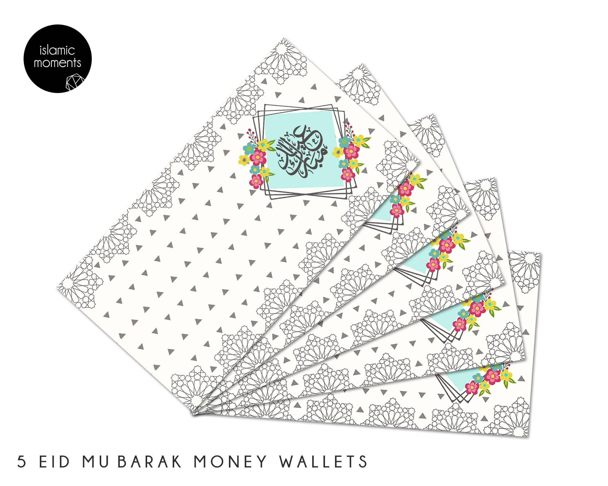 Multipack of 5 Eid Mubarak Money Wallets - Eid Gift Cards