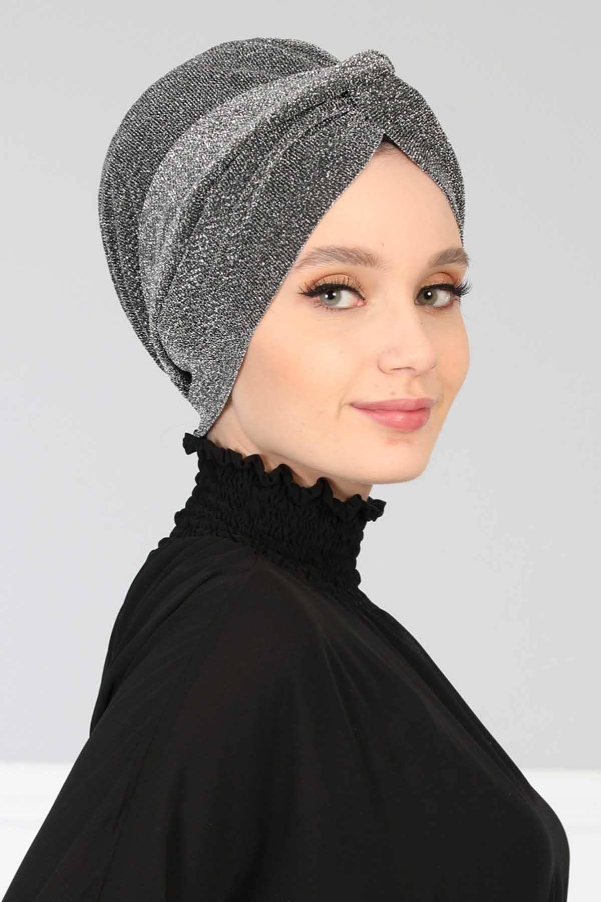 Glitter Instant Turban for Women Polyester Head Wrap Lightweight Head Scarf Modest Headwear  Patterned Bonnet Cap,B-4SIM - Maroon