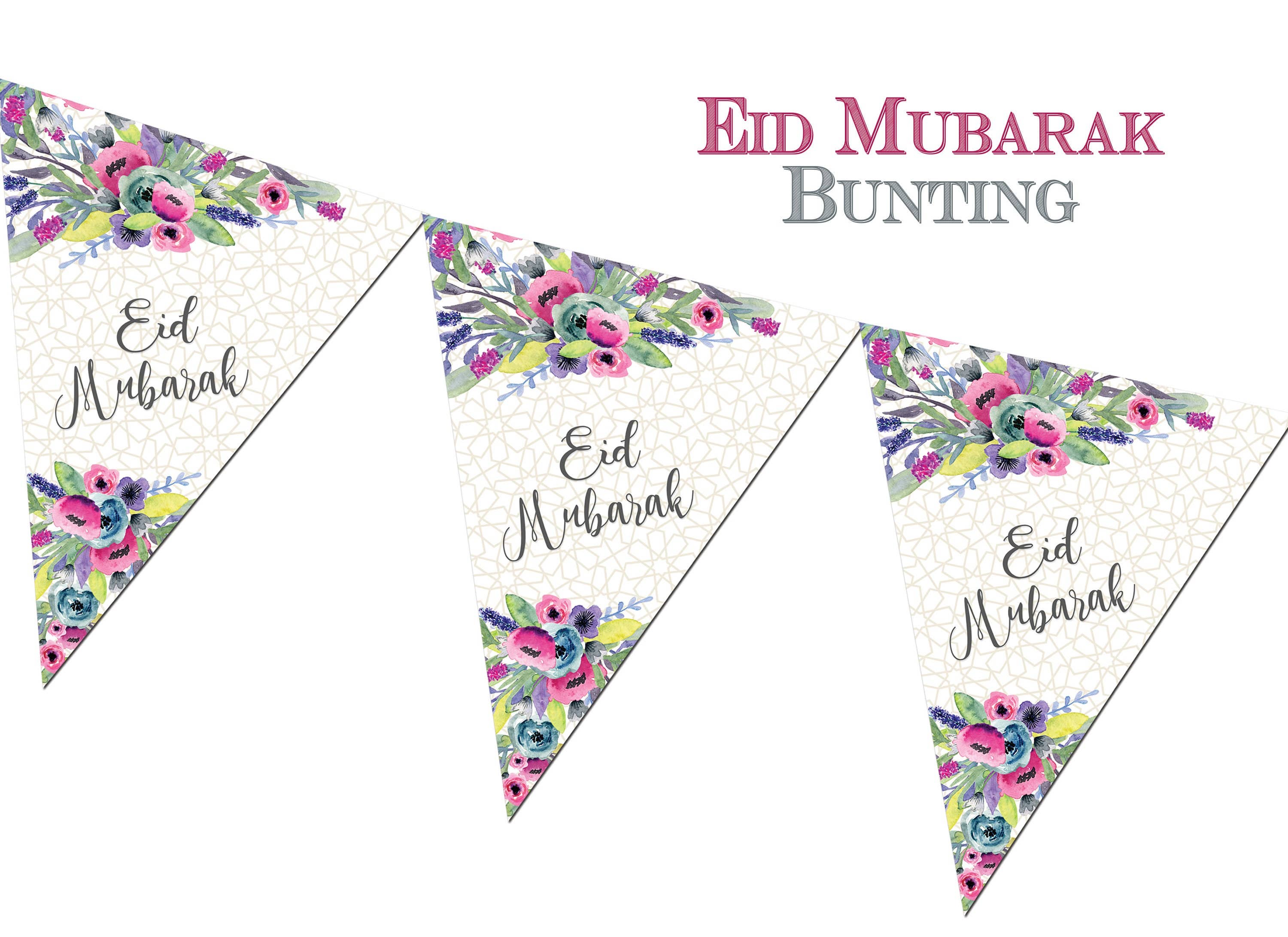 Eid Mubarak Bunting Water Colours - Eid Decorations Banners