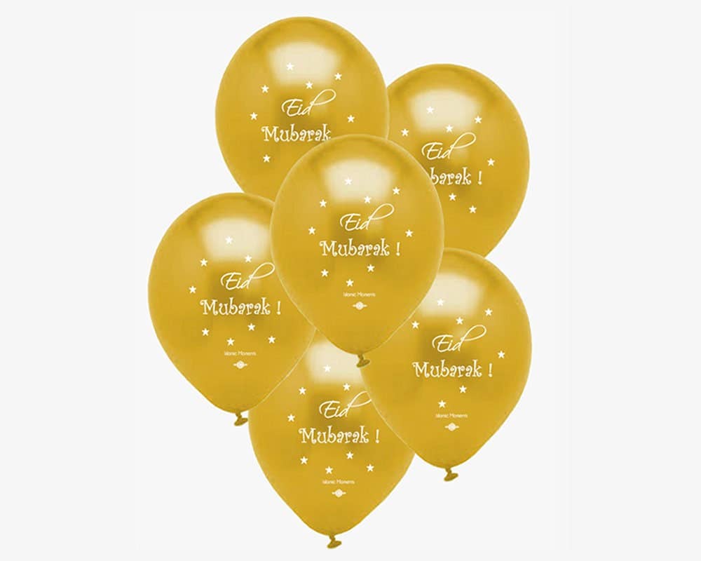 10 Large GOLD Eid Mubarak Balloons, Eid Decorations - Multi Pack