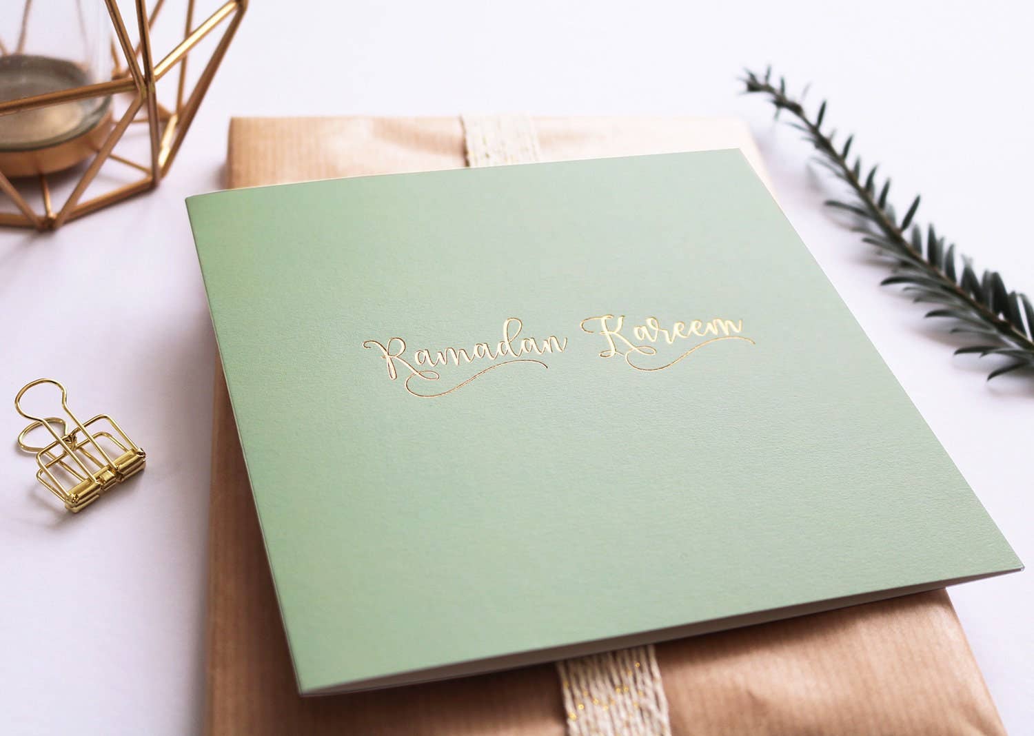 Luxury Ramadan Kareem Gold Foil Greeting Card in Mint