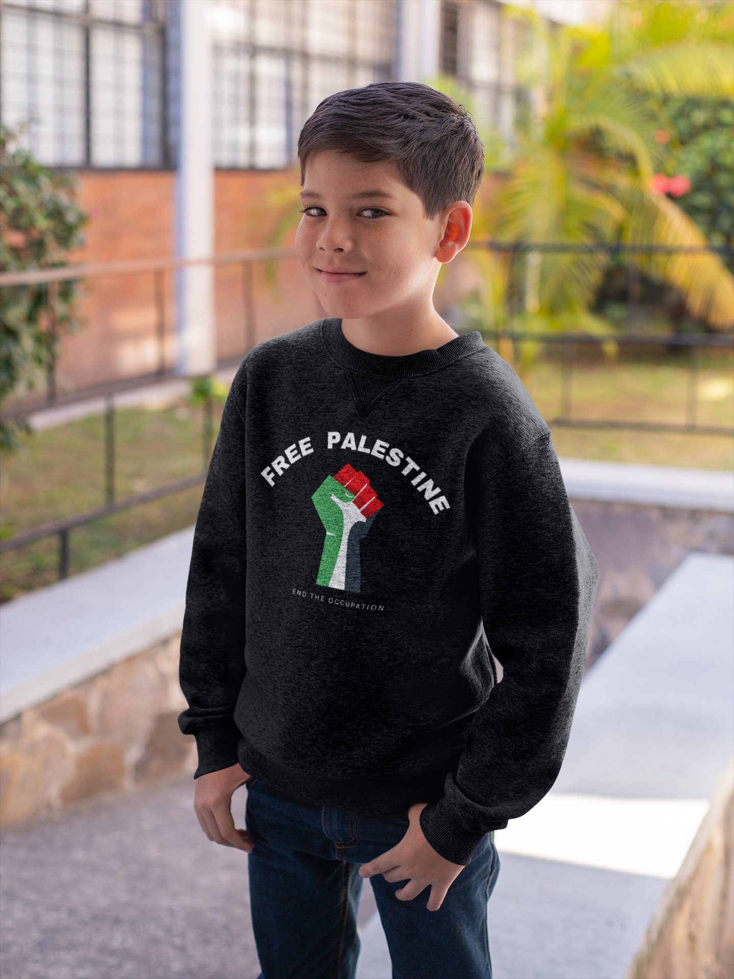 Youth Crew Neck Sweatshirt - Palestine Fist