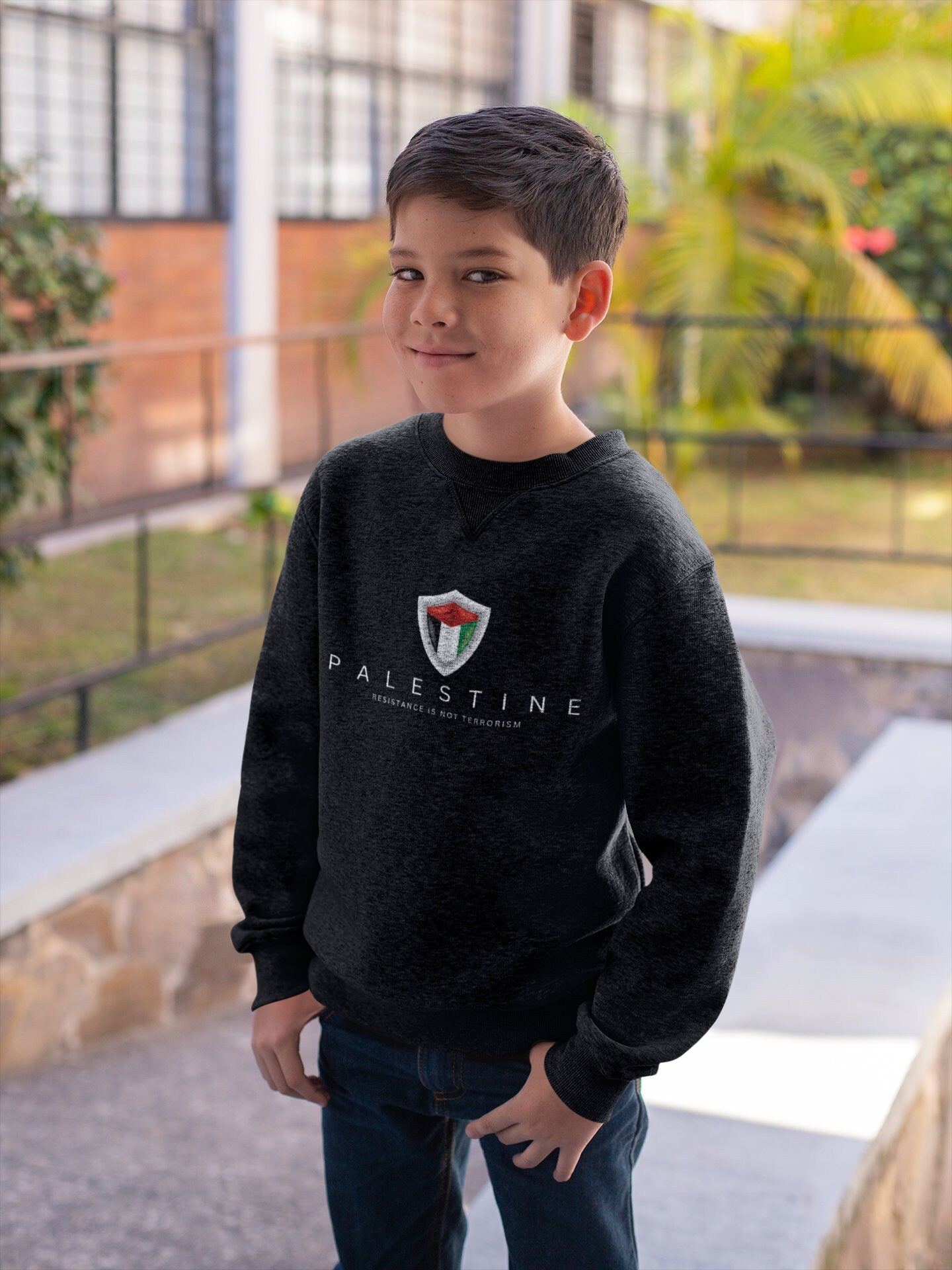 Youth Crew Neck Sweatshirt - Palestine Shield