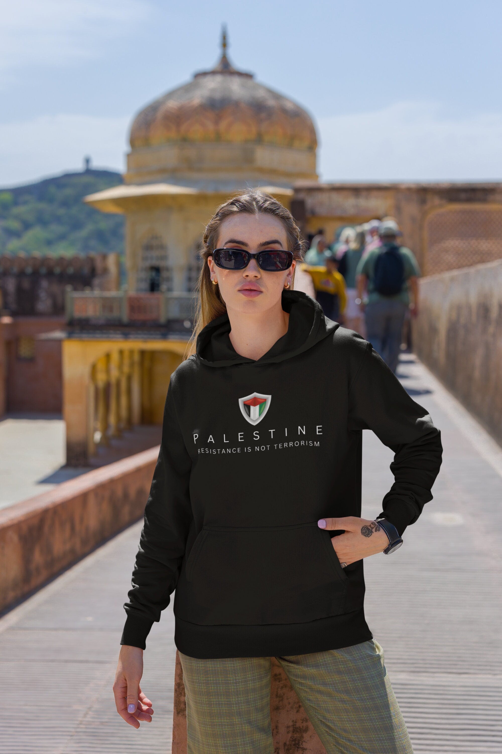 Adult Crew Neck Hoodie - Palestine Shield