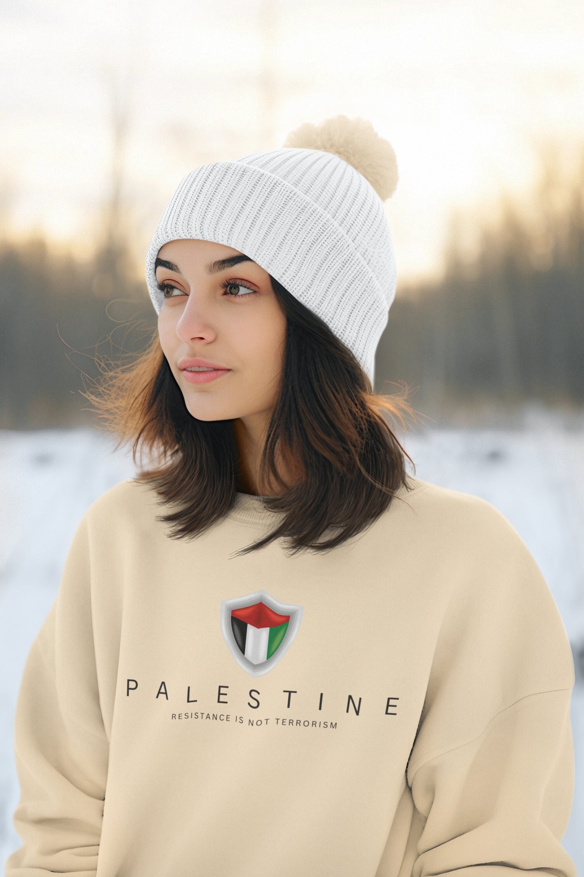 Adult Crew Neck Sweatshirt - Palestine Shield - Sand