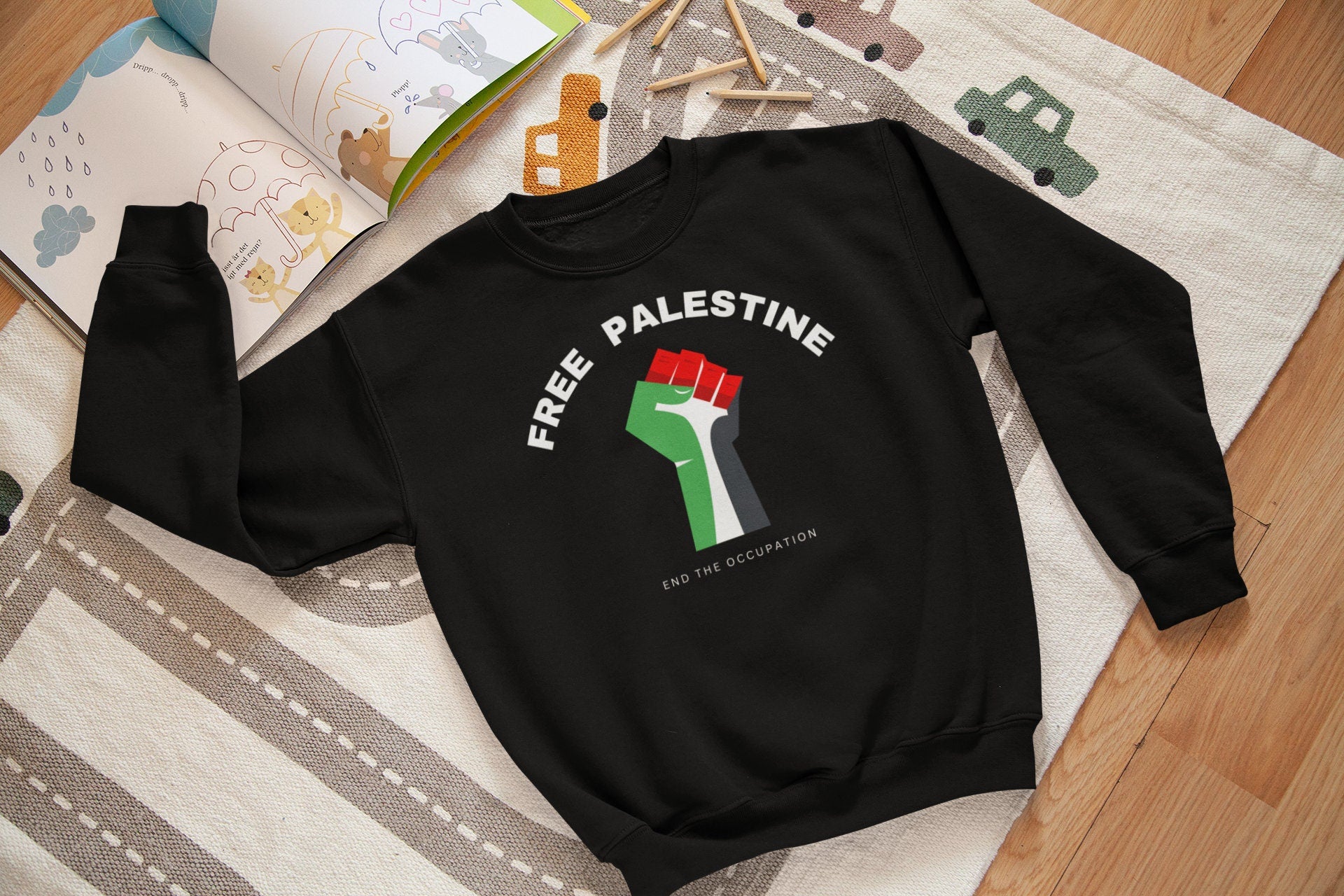 Youth Crew Neck Sweatshirt - Palestine Fist