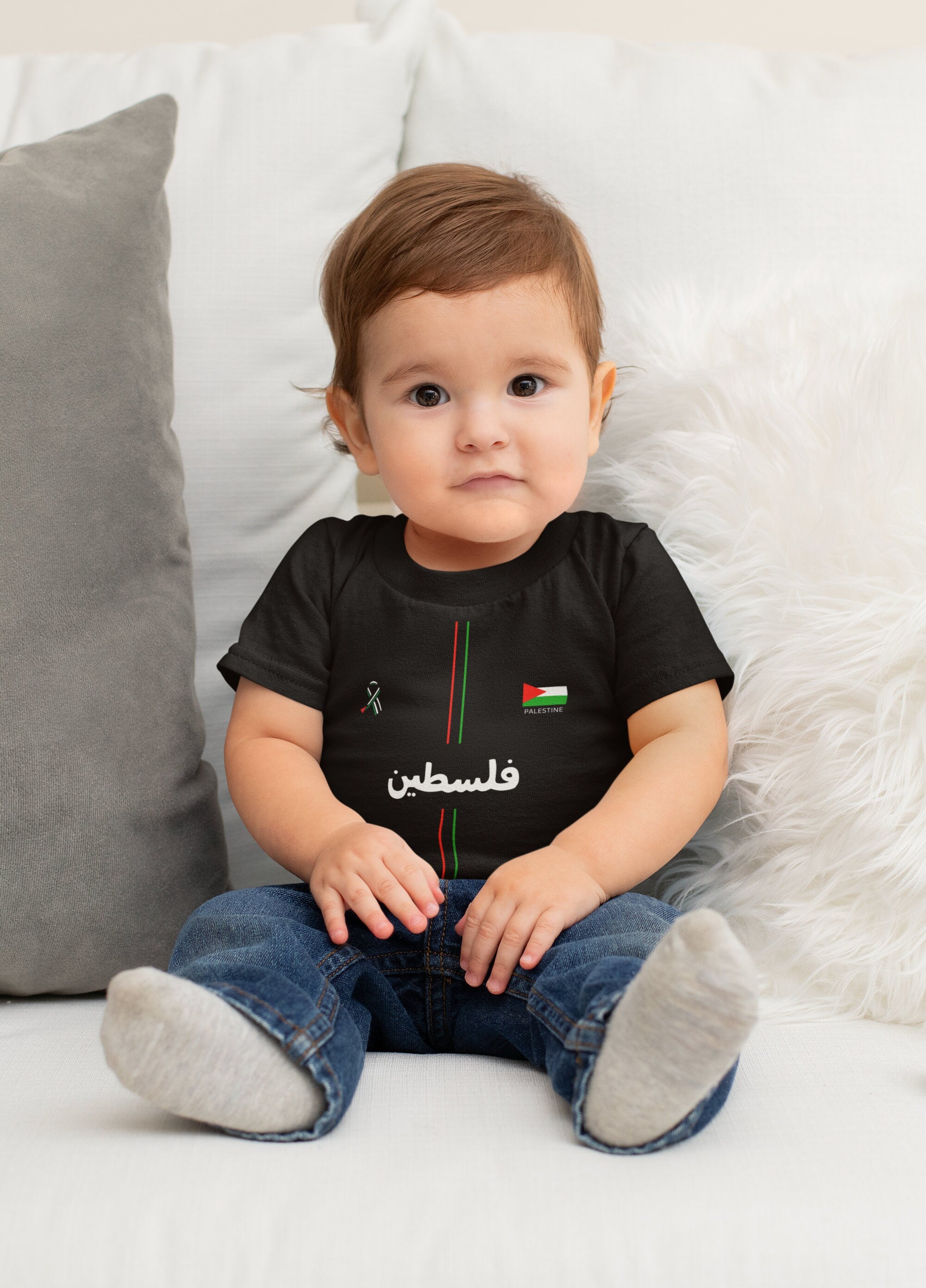 Youth Crew Neck T shirt - Palestine Arabic 1 Black